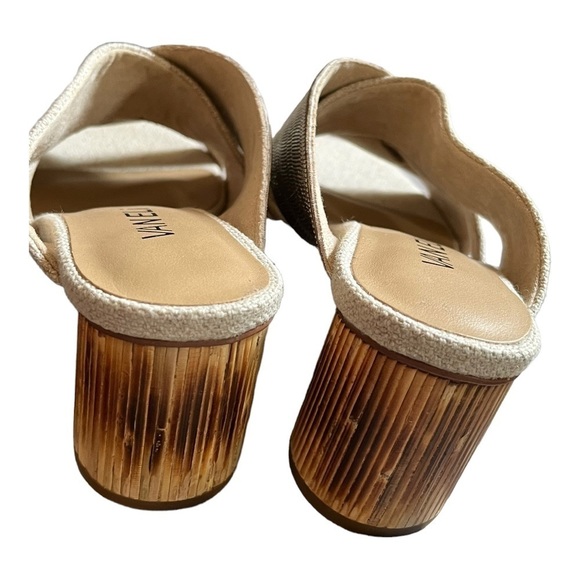 VANELI Lemmie linen metal bead cross strap slide, round bamboo reed heel, sz 7.5 - Picture 4 of 6